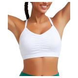 RUNNING GIRL Sports Bra for Women Ruched V Neck - Y Back Spaghetti Thin Strap Wireless Padded Medium Support Yoga Crop Top_WX3094_White_S