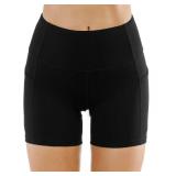THE GYM PEOPLE High Waist Yoga Shorts for Women Tummy Control Fitness Athletic Workout Running Shorts with Deep Pockets (Medium, Black)