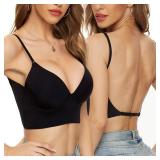 ForBaysy Low Back Bras for Women Push Up Backless Bra,Low Cut Multiway Convertible Bra Wire Plunge Bra Black, XL