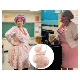 Adjustable Fat Suit Old Lady Costume for Adults Men Women, Funny Fat Body Suit Belly and Butt Padding, Halloween Cosplay Dress Up Party Outfit, 100th Day of School Gag Gift, Adult