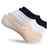 AKOENY No Show Socks Womens 6 Pairs Low Cut Ankle Footie for Flats Sneakers Loafers, Size 6-9, Black/White/Beige