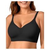 OEAK Womens Comfortable Bra Push Up Bras Wireless Support Lift Brassiere V Neck Full Coverage Everyday Seamless Tshirt Bras Black S