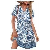 WIHOLL Summer Dresses for Women 2026 Vacation Casual Beach Hawailan Boho Mini Dress Flowy Cruise Travel Floral Spring Short Sleeve Wedding Guest Dress L