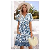 WIHOLL Summer Dresses for Women 2026 Vacation Casual Beach Hawailan Boho Mini Dress Flowy Cruise Travel Floral Spring Short Sleeve Wedding Guest Dress L