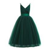 Glamulice Emerald Green Flower Girl Dress Bridesmaid Long A Line Wedding Pageant Dresses Elegant Tulle Spaghetti Strap Party Ball Gown Holiday Evening Formal Princess Christmas Dance Gowns Green 11-12