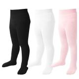 Mini angel Baby Tights Toddler Girl Tights Seamless Cable Knit Leggings Soft Cotton Stockings Pantyhose 3 Pack for Kids (Black, White, Pink, 4-6 Years)