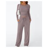 Trendy Queen Womens Two 2 Piece Matching Lounge Sets 2025 Early Fall Fashion Must Haves Y2K Workout Gym Clothes Comfy Airport Travel Vacation Luxury Outfits Sweatsuit Winter Clothing, M