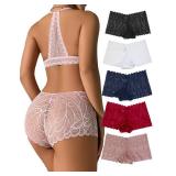 Lace Boyshort Panties, Set of 5, Comfortable (US, Alpha, XX-Large, Regular, Regular, Five Colors)