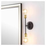 JONATHAN Y JYL7574A Jaxon 13.25" 2-Light Industrial Farmhouse Iron LED Vanity Coastal Contemporary Bathroom Hallway Living Room Bedroom Mirror Cabinet, Oil Rubbed Bronze/Brass Gold