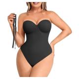 SHAPELLX Tummy Control Shapewear for Women Bodysuit Thong Fajas Colombianas Moldeadoras Low Back Body Suit Black L