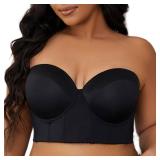 SEA BBOT Strapless Longline Bra for Women Back Smoothing Underwire Corset Bra Seamless T-Shirt Bra Black 36DD