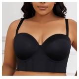SEA BBOT Strapless Longline Bra for Women Back Smoothing Underwire Corset Bra Seamless T-Shirt Bra Black 36DD