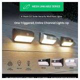 Home Zone Mesh Linkable Series 4-Pack Solar SMD LED Security Wall Pack Light, 800LM, Auto-Linking, 120x26 ft Motion Detection, 3000L Warm White, 800 Lumens, Customizable 4-Channel Settings, Black