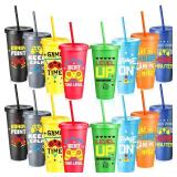Potchen 16 Pcs Video Game Party Supplies Gaming Plastic Cups with Lids and Straws Gamer Reusable Tumbler for Fun Video Birthday Party Favor for Adults (Colorful) INCOMPLETE