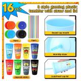 Potchen 16 Pcs Video Game Party Supplies Gaming Plastic Cups with Lids and Straws Gamer Reusable Tumbler for Fun Video Birthday Party Favor for Adults (Colorful) INCOMPLETE