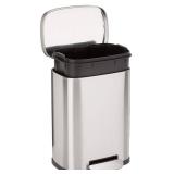 Amazon Basics Smudge Resistant Mini Rectangular Trash Can With Soft-Close Foot Pedal, Brushed Stainless Steel, for Bathroom & small space, 5L/1.32 Gal, 7.3x8.5x11.8 in, Satin Nickel Finish