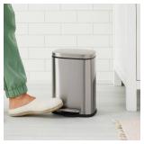Amazon Basics Smudge Resistant Mini Rectangular Trash Can With Soft-Close Foot Pedal, Brushed Stainless Steel, for Bathroom & small space, 5L/1.32 Gal, 7.3x8.5x11.8 in, Satin Nickel Finish