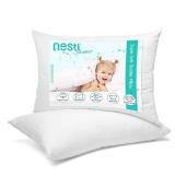 Nestl 2 Pack Toddler Pillow for Sleeping 13 x 18, Small Kids Pillow for Travel, Car, School, Nap, & Toddler Bed, Machine Washable Soft Cotton Child 2 Year Old and Up - White