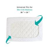 Mini Crib Mattress Protector 38 x 24 Sheets Fitted Waterproof Mini Crib Mattress Pad Cover, Noiseless & Machine Wash 100% Absorbent Mattress Protector Sheet Quilted, White