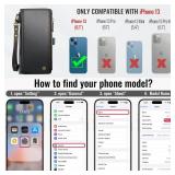 Defencase Compatible with iPhone 13 Case Wallet with RFID Blocking Card Holder for Women and Men, Fashion PU Leather Magnetic Snap Flip Zipper Strap Wallet Phone Case Fit for iPhone 13 6.1, Black