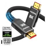 Snowkids 8K Certified HDMI 2.1 Cable 10 ft, Non-Slip Nylon Braided, 48Gbps Ultra High-Speed HDMI Cables Cord, 10K 8K@60Hz, 4K@120Hz Compatible for TV/PS-5/X-box/Projector/Sound System & More