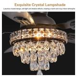 Fanyank Crystal Ceiling Fan Fandelier with Lights-Ceiling Fans with Lights,50 Low Profile and Remote Control, Flush Mount, Reversible, Dimmable, Noiseless, Black Ceiling Fan for Bedroom
