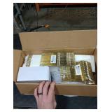 Nervure 350PCS Gold Plastic Dinnerware - White and Gold Disposable Plates for 50 Guests - 100 White Disposable Plates, 150 Plastic Silverware, 50 Cups, 50 Napkins for Wedding & Party