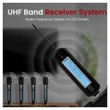 Pyle Portable UHF Band Receiver System, 4 Channel Wireless Microphone System Independent Channel Controls, RF Signal LCD Indicator, Digital Audio Microphone Set with 4 Handheld Microphones