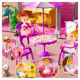 JUKUDAHU Villa Playset for Girls Ages 3-7, Indoor Playset Girls Toys with 3 Storeys 7 Rooms 2 Dolls for Ages 6-8, Furniture and Accessories, Pretend Toddler Toy, Birthday Gifts for Kids 3 4 5 6 7 8