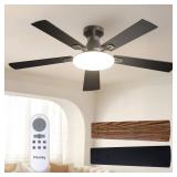 Passky Ceiling Fans with Lights, 52 inch Flush Mount Ceiling fan with Remote Control, Low Profile Ceiling Fan for Bedroom, Farmhouse, Reversible, 3CCT, Dimmable, Noiseless DC Motor, Black