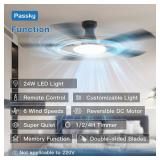 Passky Ceiling Fans with Lights, 52 inch Flush Mount Ceiling fan with Remote Control, Low Profile Ceiling Fan for Bedroom, Farmhouse, Reversible, 3CCT, Dimmable, Noiseless DC Motor, Black