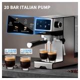20Bar Espresso Machine with Hot & Rapid Cold Brew, Stainless Steel Coffee Makers, Cappuccino Latte Machine with Milk Frother Steam Wand for Home, 45oz Removable Water Tank, Touchscreen, Silver