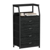 Furnulem Tall 4 Drawers Dresser, Vertical Storage Tower Black Dresser for Bedroom, Hallway, Entryway, Nursery, Closet Organizer, Nightstand Bedside Table Furniture, Sturdy Steel Frame, Wood Top