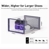 Kuject X-Large Shoe Storage Boxes Organizers Clear Plastic Stackable 12 Pack, Shoe Rack & Holder Substitute, Sneaker Containers, Toy Storage Organizer Bins for Entryway, Closet, Under Bed, Blue