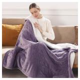 Twin Electric Blanket 62x84 Heating Blanket Twin, Wheat Pattern Ultra-Soft Flannel & Thick Sherpa with 5 Heat Settings & 10 Hour Auto Shut-Off, ETL & FCC Certified, Machine Washable, Lavender