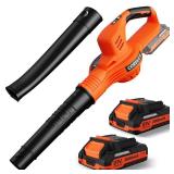 Leaf Blower Cordless - 21V Powerful Electric Leaf Blower with 2 Batteries and Charger, 2 Speed Modes, 2.0Ah Lightweight Battery Powered Leaf Blowers for Lawn Care, Patio, Dust, Blowing Leaves