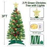 3 Ft Green Christmas Tree with Lights, Timer 8 Modes DIY 50 Warm White Lights Battery Operated Small Artifical Full Xmas Tree Pine Needles Cones Red Berry for Tabletop Home Indoor Holiday Party Decor