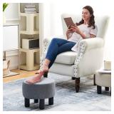 Cpintltr Linen Ottoman Round Footrest Stool Upholstered Step Stool Ottomans Sofa Stool 4 Wood Legs with Anti-Slip Pads Modern Accent Home Decor Suitable for Living Room Bedroom Entryway Dark Grey