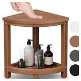 ONSGLM Shower Stool for Inside Shower, Corner Shower Bench Seat, HDPE Waterproof Shower Stool for Shaving Legs with Baffle Storage Shelf, Shower Seat/Foot Rest for Bathroom, Indoor/Outdoor Use, Teak