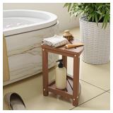 ONSGLM Shower Stool for Inside Shower, Corner Shower Bench Seat, HDPE Waterproof Shower Stool for Shaving Legs with Baffle Storage Shelf, Shower Seat/Foot Rest for Bathroom, Indoor/Outdoor Use, Teak