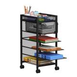 keomaisyto Under Desk Storage Slim File Cabinet, 6-Tier Rolling File Cart with Paper Letter Tray & Drawer, Standing Paper Organizer with Wheels, Narrow Desk Organization for Home Office Workspace