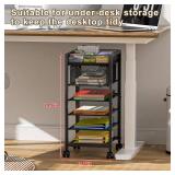 keomaisyto Under Desk Storage Slim File Cabinet, 6-Tier Rolling File Cart with Paper Letter Tray & Drawer, Standing Paper Organizer with Wheels, Narrow Desk Organization for Home Office Workspace