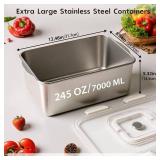 7000 ML / 245 oz /30 Cup Extra Large Food Containers with Lid and Handle, Portable Stainless Steel Food Storage Container for Roasting Chicken, Large Cuts of Meat, Fruits, Party, BPA Free, Oven Safe