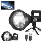 Rechargeable Spotlight, 3,000,000L High Lumens Led Spot Lights Outdoor Handheld Super Bright Powerful Long Range Flashlight with 4 Modes, Tripod, USB C, IPX5 Waterproof for Fishing Boating Camping