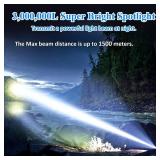 Rechargeable Spotlight, 3,000,000L High Lumens Led Spot Lights Outdoor Handheld Super Bright Powerful Long Range Flashlight with 4 Modes, Tripod, USB C, IPX5 Waterproof for Fishing Boating Camping