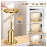 MKPAEI Rechargeable Cordless Table Lamps, 2 Pack 6000mAh Battery Table Light, 3 Color Stepless Dimming,LED Table Light with Memory Function, Suit for Restaurant/Dinner/Patio/Outdoor (Gold)