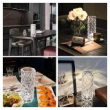 Leroxo Portable Crystal Table Lamp,3 Color Touch Control Rechargeable Lamp,Crystal Bedside Lamp,Night Light,Room Decor Desk Lamp,Bedroom,Living Room,Kitchen,Dining Room Lamp (3-Color Rose)