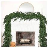 Fomlily Christmas Norfolk Pine Garland, 9ft Artificial Greenery Garlands Norfolk Pine Leaves Real Touch Christmas Garland for Holiday Mantle Fireplace Table Home Decor (Dark Green, 9FT)