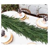 Fomlily Christmas Norfolk Pine Garland, 9ft Artificial Greenery Garlands Norfolk Pine Leaves Real Touch Christmas Garland for Holiday Mantle Fireplace Table Home Decor (Dark Green, 9FT)