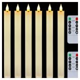Homemory 6 Pcs Wax Flameless Taper Candles with Remote Timer and Dimmer, LED Candle Sticks with Flickering Light, Ivory Battery Operated Window Candles, 9.6 Inches for Wedding Home Indoor Decoration